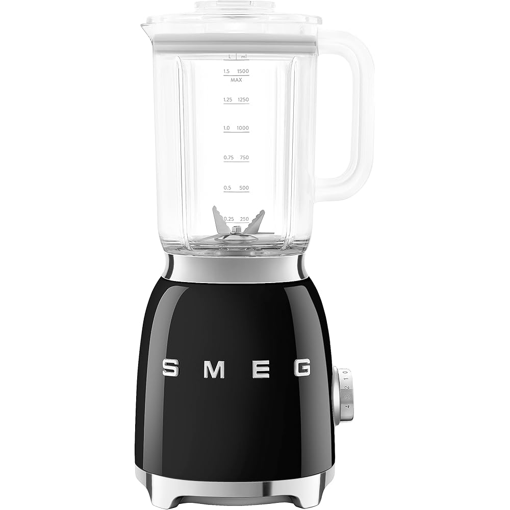 Smeg, Blender BLF03BLEU 1,5 L, 4 Vitesses, 4 Fonctions Smoothie, Pulse, Glace Pilée et Autonettoyant, Bloc Moteur et Bouchon Doseur, Base Antidérapante, Range Cordon Intégré, 800W, Noir : Cuisine et Maison