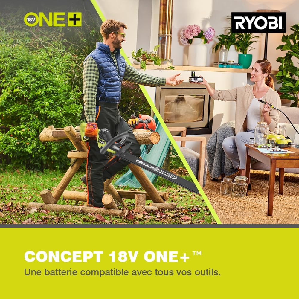 RYOBI - Taille-Haies Linea 18V - Design en Ligne - Lames 50 cm - écartement 24 mm - Vendu sans Batterie ni Chargeur - RY18HT50A-0 : Jardin