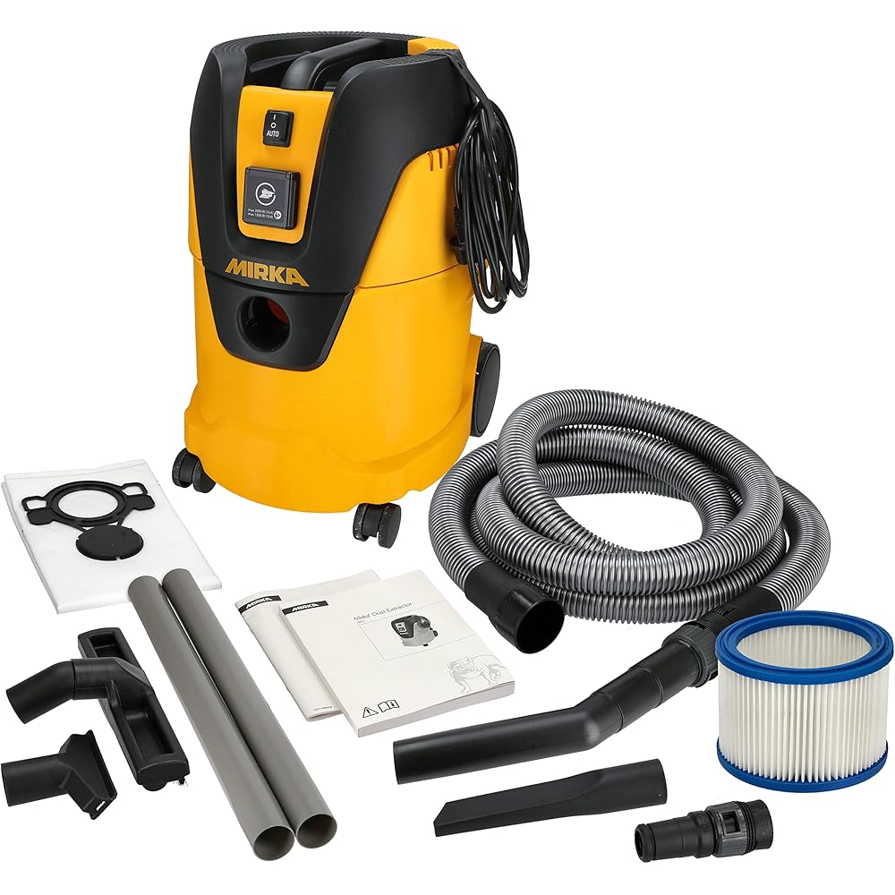 MIRKA Aspirateur professionel Aspirateur Eau et poussière 25 litres/Tuyau d'aspiration/Puissance 1000 W/Adaptateur pour Ponceuse Inclus/Kit de Buses : Auto et Moto