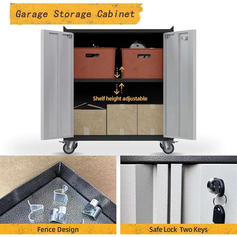 Supeer Armoire à outils avec roues,  en métal,  avec 2 portes et étagères réglables