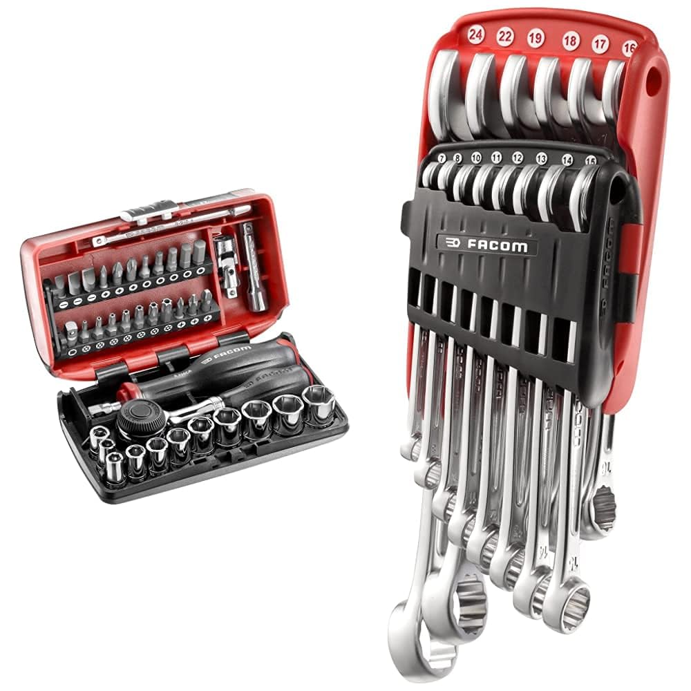 Facom R360NANO.PG Coffret Compact de serrage 1/4" avec set de vissage 38 outils &amp; 440.JP14 Etui portatif avec clés multiples dimensions : Bricolage