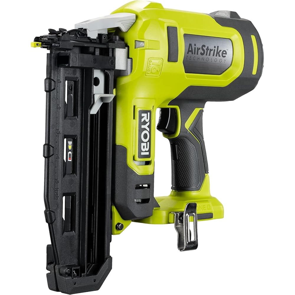 RYOBI - Cloueur de finition 16G à air comprimé 18V - pointe de 19 à 64 mm - tête 1,6 mm - chargeur 100 pointes - Livré avec 500 pointes et 2 embouts de protection des matériaux - R16GN18-0 : Bricolage