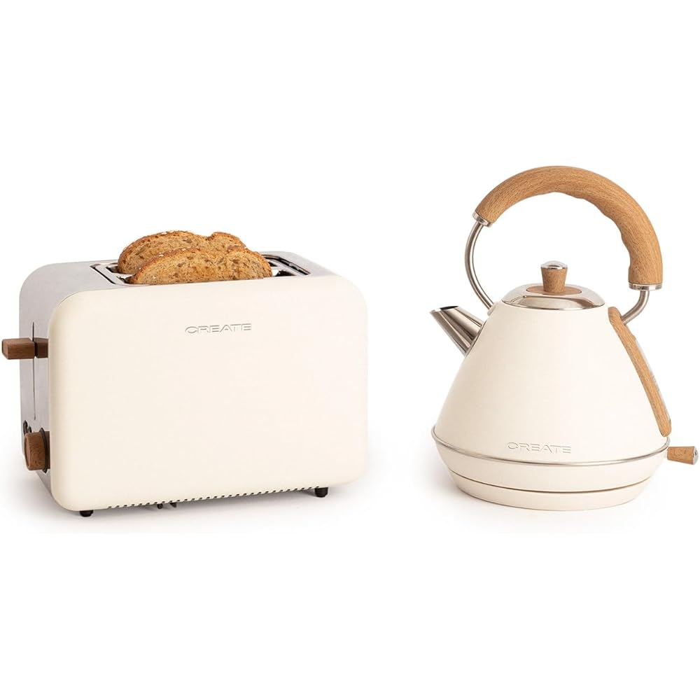 CREATE/PACK TOAST RETRO + KETTLE RETRO L/Grille-pain blanc cassé avec bouilloire blanc cassé/Bouilloire 1,7 L : Cuisine et Maison