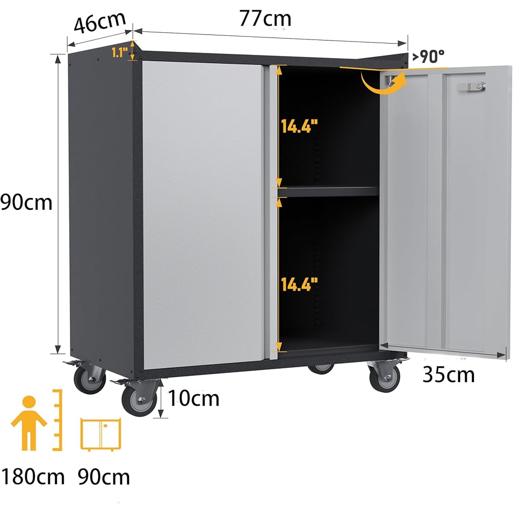 Supeer Armoire à outils avec roues,  en métal,  avec 2 portes et étagères réglables