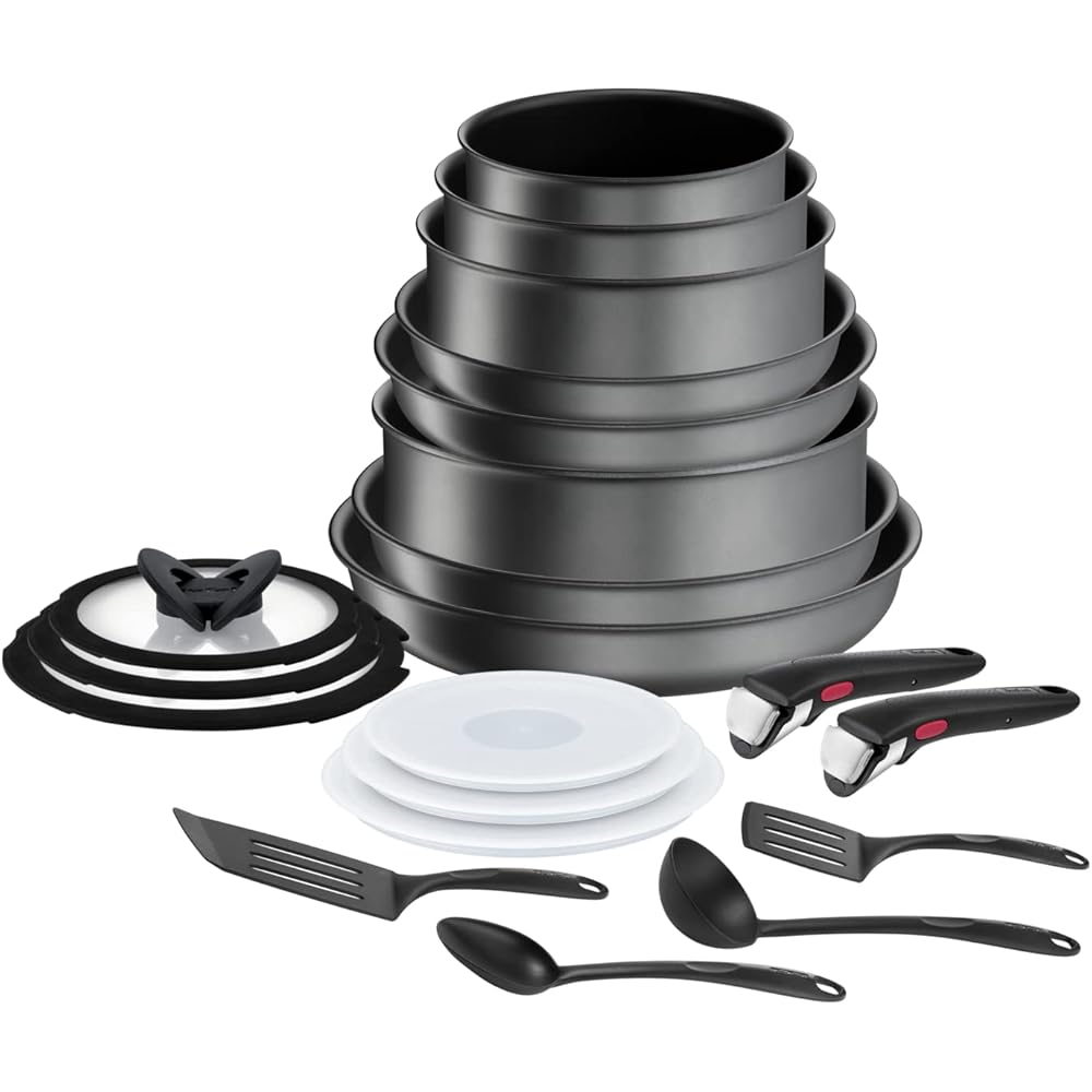 Tefal Ingenio Batterie de cuisine 20 p, Poêles, Casseroles, Induction, Revêtement antiadhésif résistant, Empilable, Compatible lave-vaisselle, Fabriqué en France, Daily Chef On L7619402 : Cuisine et Maison