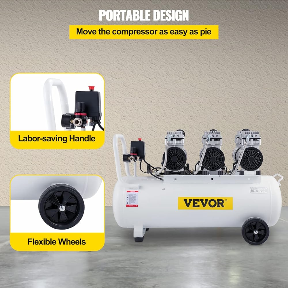 VEVOR Compresseur d’Air sans Huile Compresseur Silencieux à Air Comprimé Compresseur Outil d’Atelier pour Réparations Domiciliaires, Gonflage de Pneus (100L 2.2KW, Électrovanne) : Bricolage
