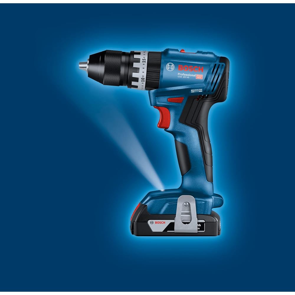 Bosch Professional 18V System perceuse-visseuse à percussion sans-fil GSB 18V-45 (vitesse de rotation de 1 900 tr/min, 2 batteries de 2,0 Ah, accessoires, GAL 18V-20, L-Case) - Amazon Exclusive : Bricolage