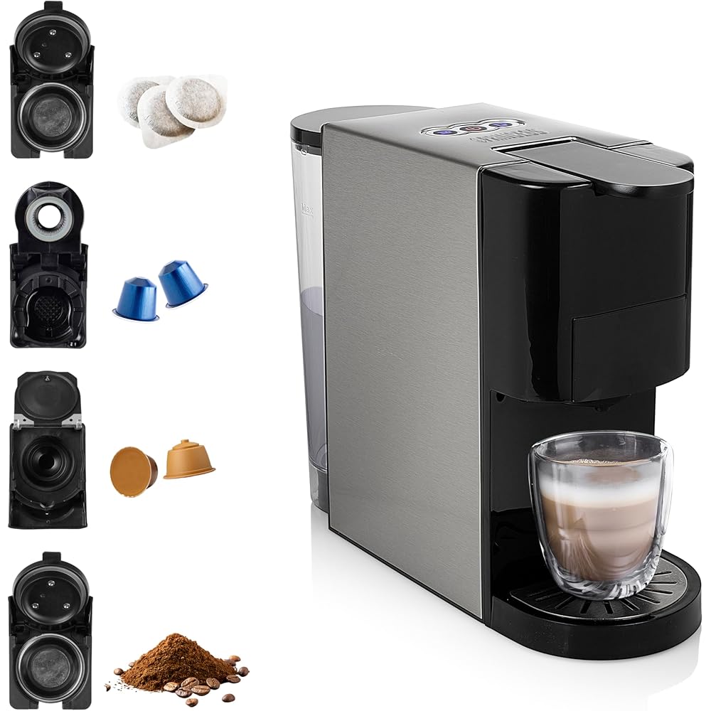Princess Machine à café multi-capsules 4 en 1 – Capsules, dosettes, café moulu – Sans BPA – 800 ml – 1450 W – Noir et argent – 249450 : Cuisine et Maison