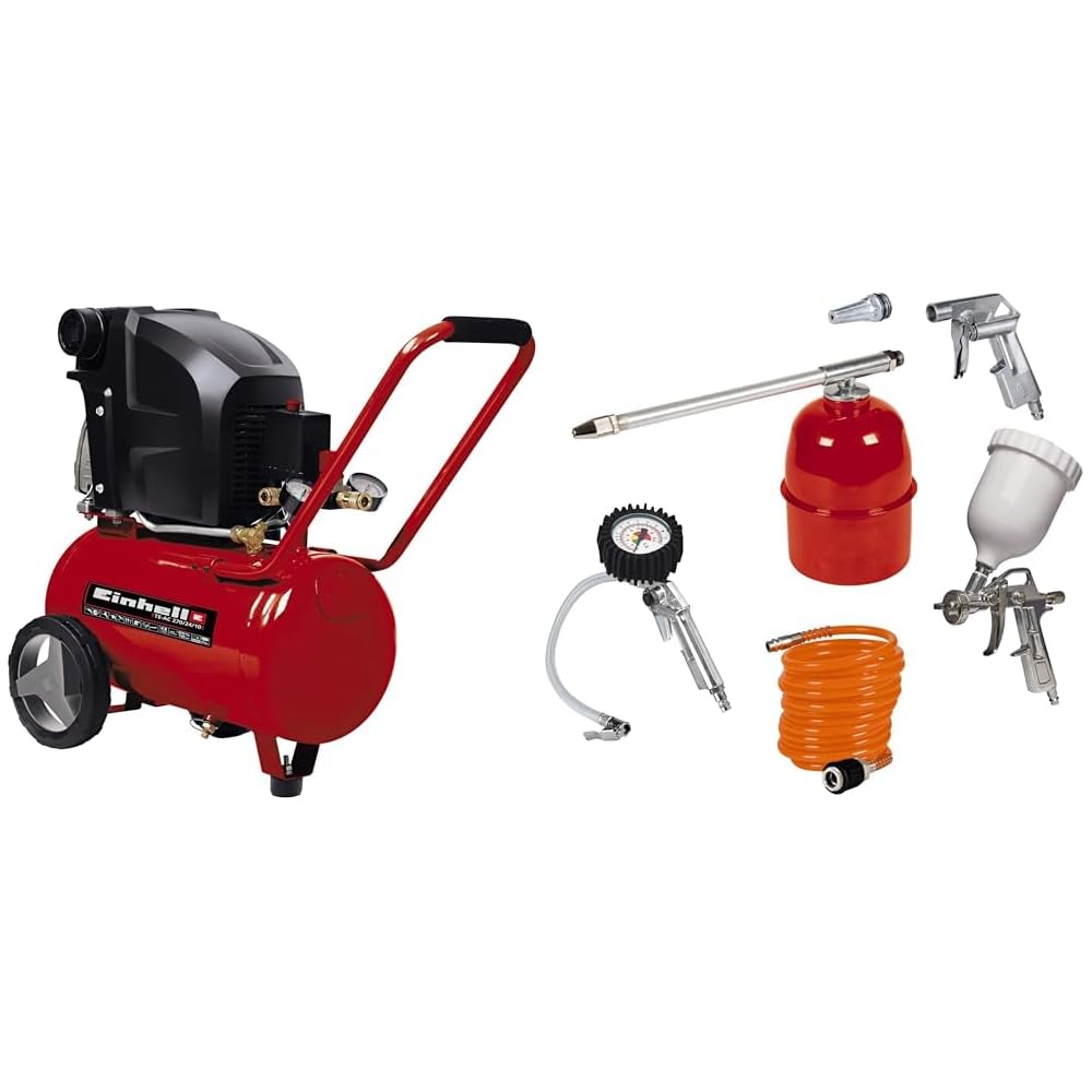 Einhell Compresseur TE-AC 270/50/10 (Puissance moteur 1800W, Capacité de la cuve : 50 L, Cuve garantie 10 ans contre la corrosion, Pied amortisseur de vibrations) + Kit 13 accessoires : Bricolage