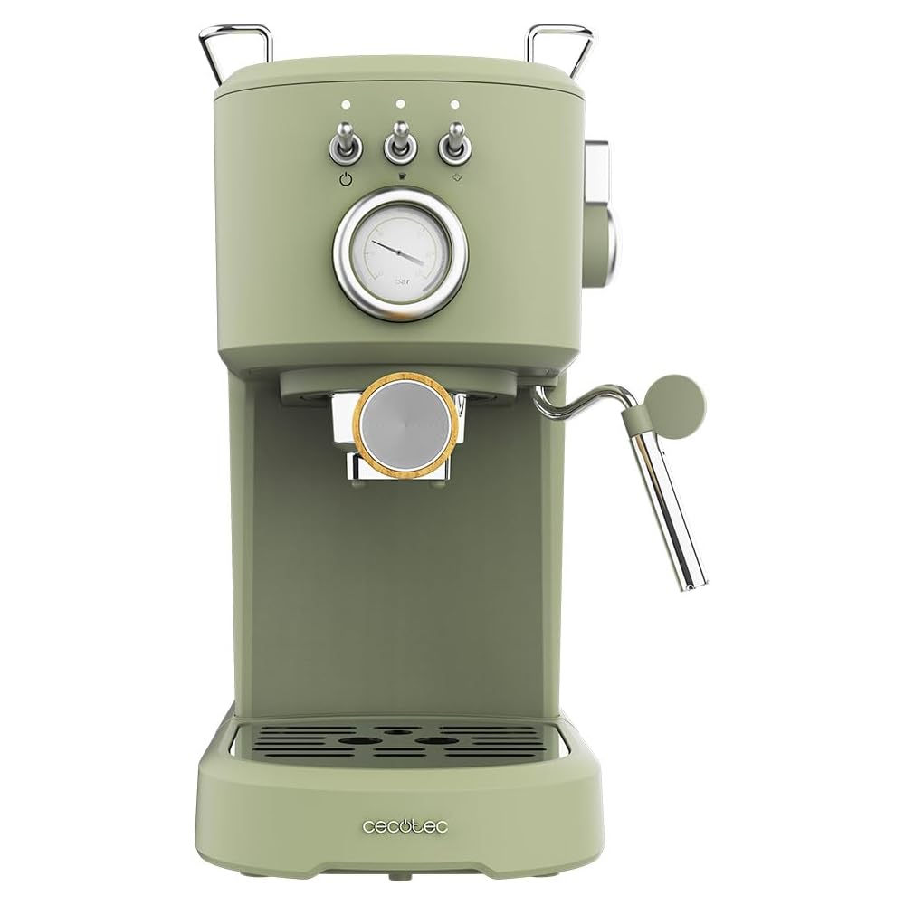 Cecotec Cafetière espresso compacte Power Espresso 20 Retro Green. 1100 W, 20 Bars, Système Thermoblock, Buse orientable, Porte-filtre avec double sortie et 2 filtres, 1,25 litre : Cuisine et Maison