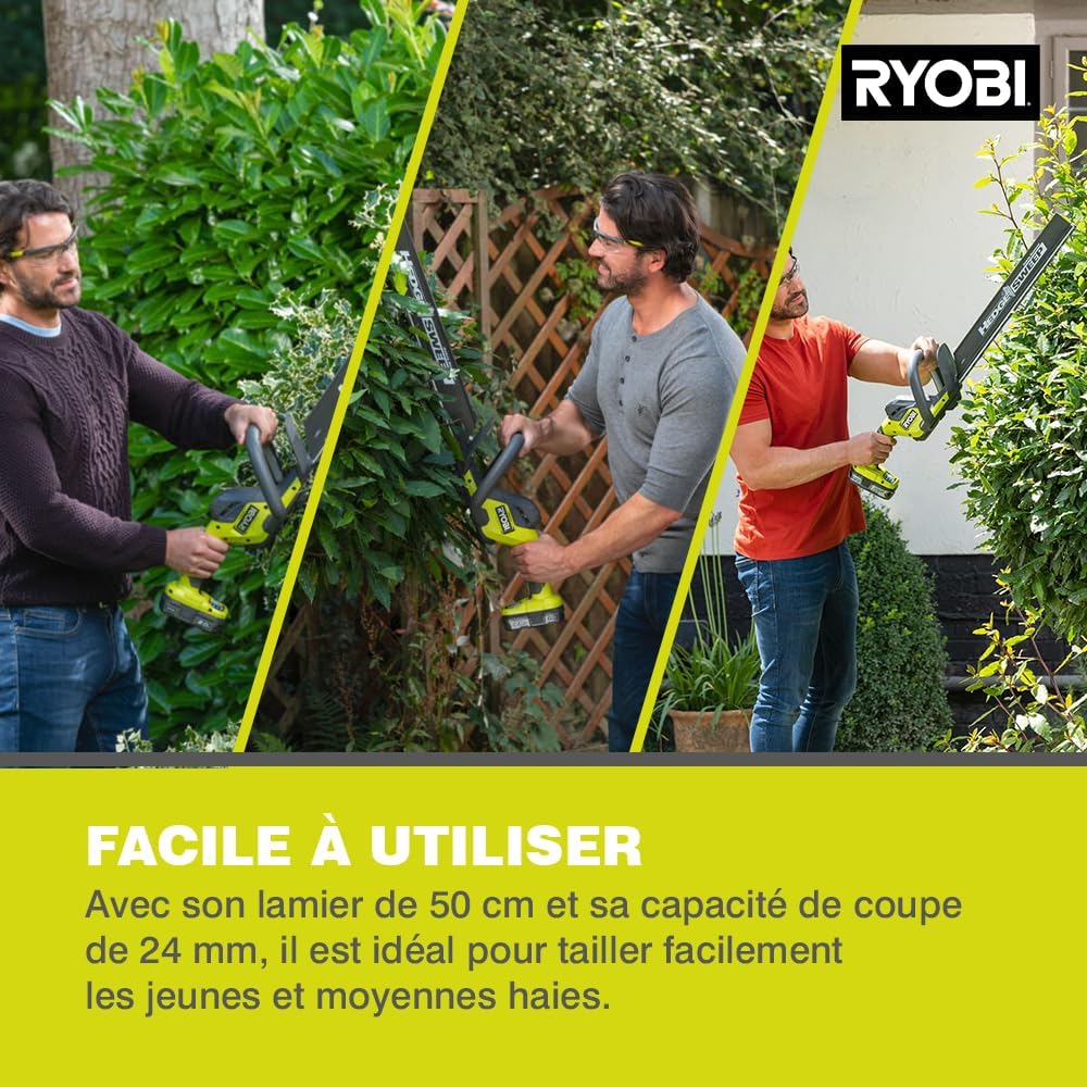 RYOBI - Taille-Haies Linea 18V - Design en Ligne - Lames 50 cm - écartement 24 mm - Vendu sans Batterie ni Chargeur - RY18HT50A-0 : Jardin