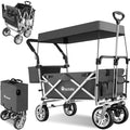 tectake® Chariot de Transport Pliable Chariot à roulettes de Jardin Remorque à Main Charrette à Bras Capacité Max. 80 kg avec Toit Amovible + Sac de Rangement pour Courses Plage Pêche Camping - Gris : Jardin
