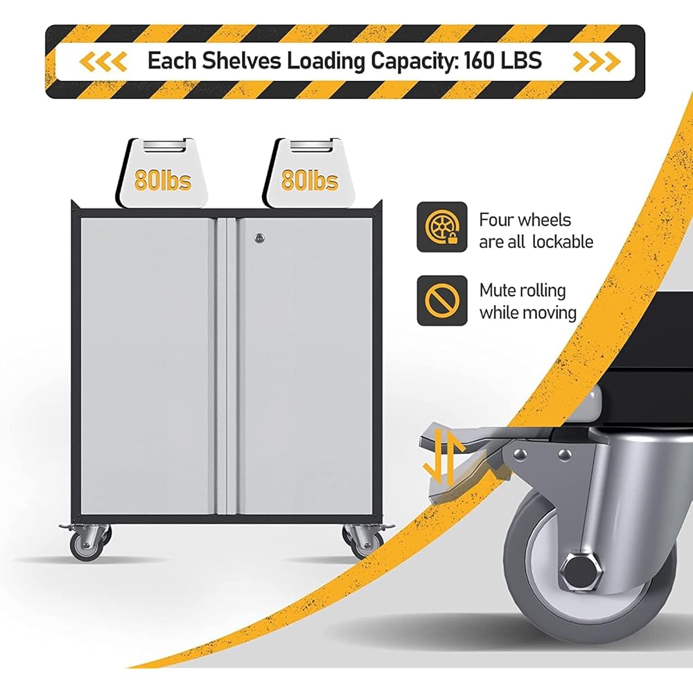Supeer Armoire à outils avec roues,  en métal,  avec 2 portes et étagères réglables
