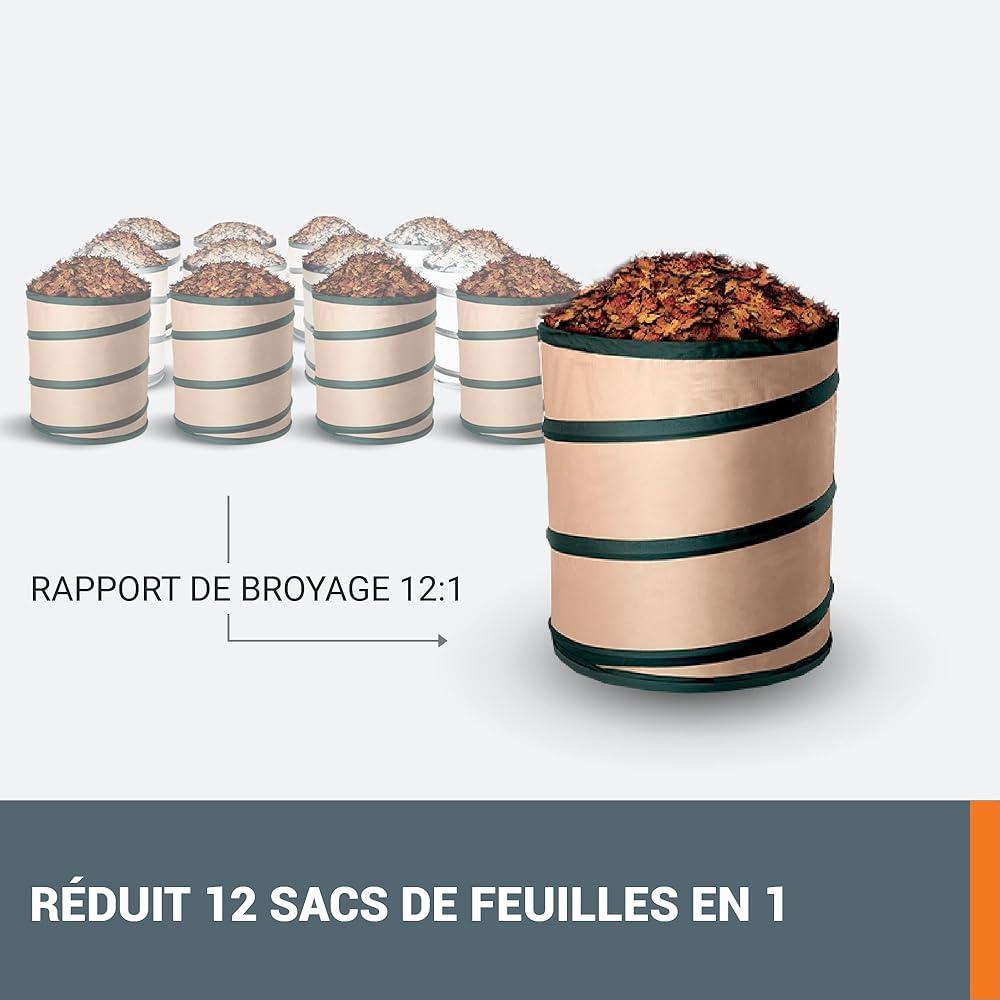 WORX Aspirateur-Souffleur sans Fil Brushless 40V WG583E.9, 2 en 1, Vitesse de 335km/h, 2 Modes de Vitesses pour Plus d'efficacité, avec Harnais et Sac, livré sans Batterie ni Chargeur : Jardin