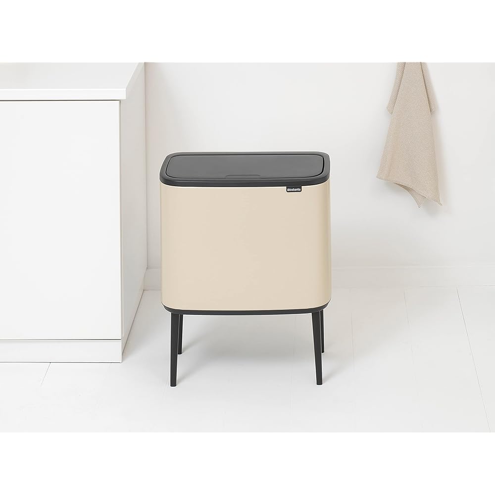 Brabantia - Bo Touch Bin 23+11L - Double Poubelle de Recyclage pour la Cuisine - Ouverture Soft-Touch - Seau Intérieur Amovible - Antidérapant - Sacs Poubelles Inclus - Soft Beige - 54 x 31 x 68 cm : Cuisine et Maison