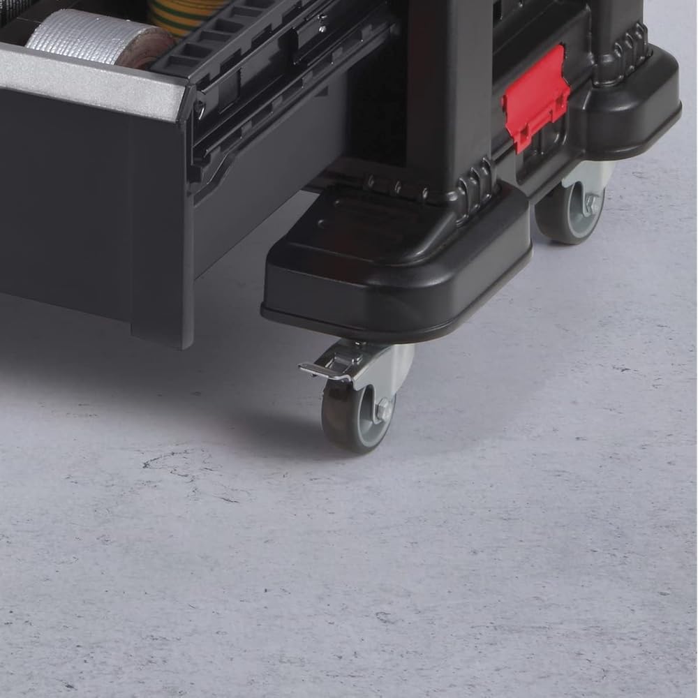 Keter Module Servante 7 Tiroirs - Servante d'Atelier pour Petits et Grands Outils - roulettes Pivotantes Amovibles avec Freins, 3 Caissons Amovibles - Verrouillage - 59,9 x 37,8 x 74.2 cm - Noir : Bricolage