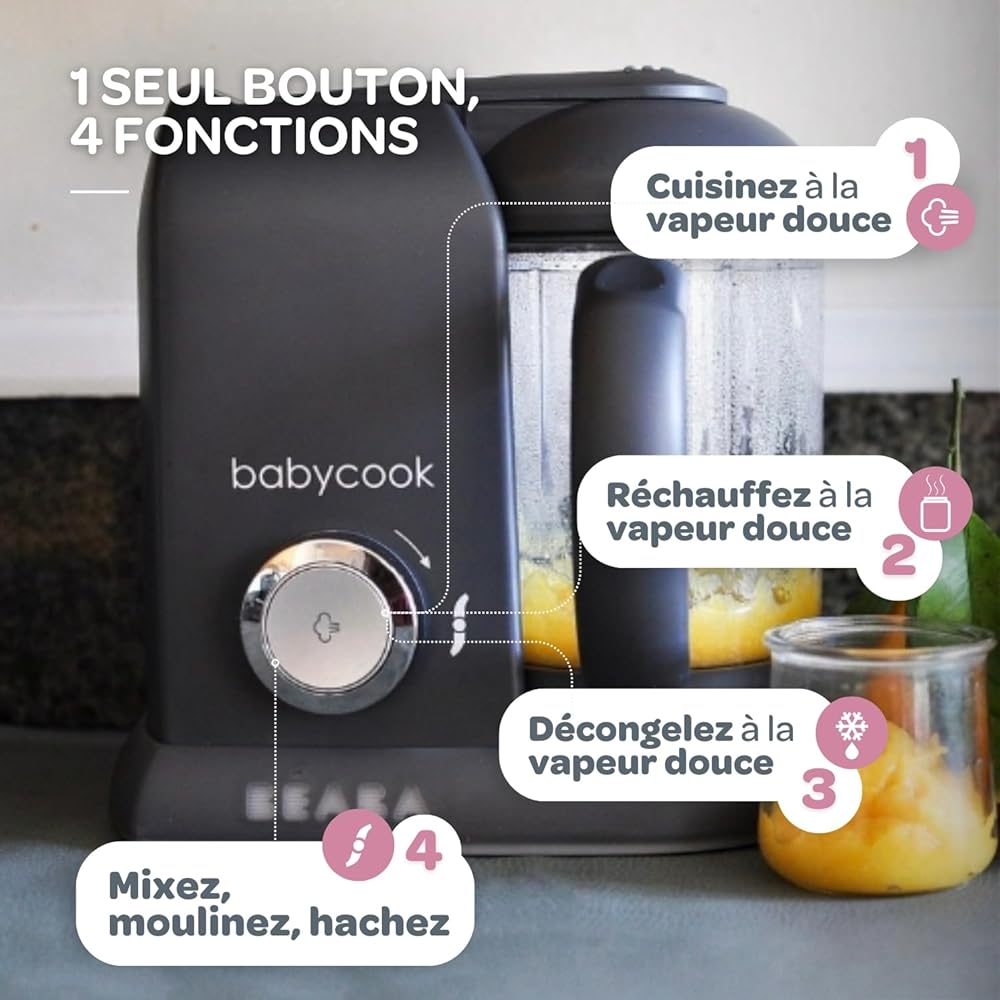 BEABA, Babycook Solo, Robot Bébé 4 en 1 Mixeur-Cuiseur, Cuisson Vapeur, Diversification alimentaire, Petits pots bébé maison, Dark Grey : Bébé et Puériculture