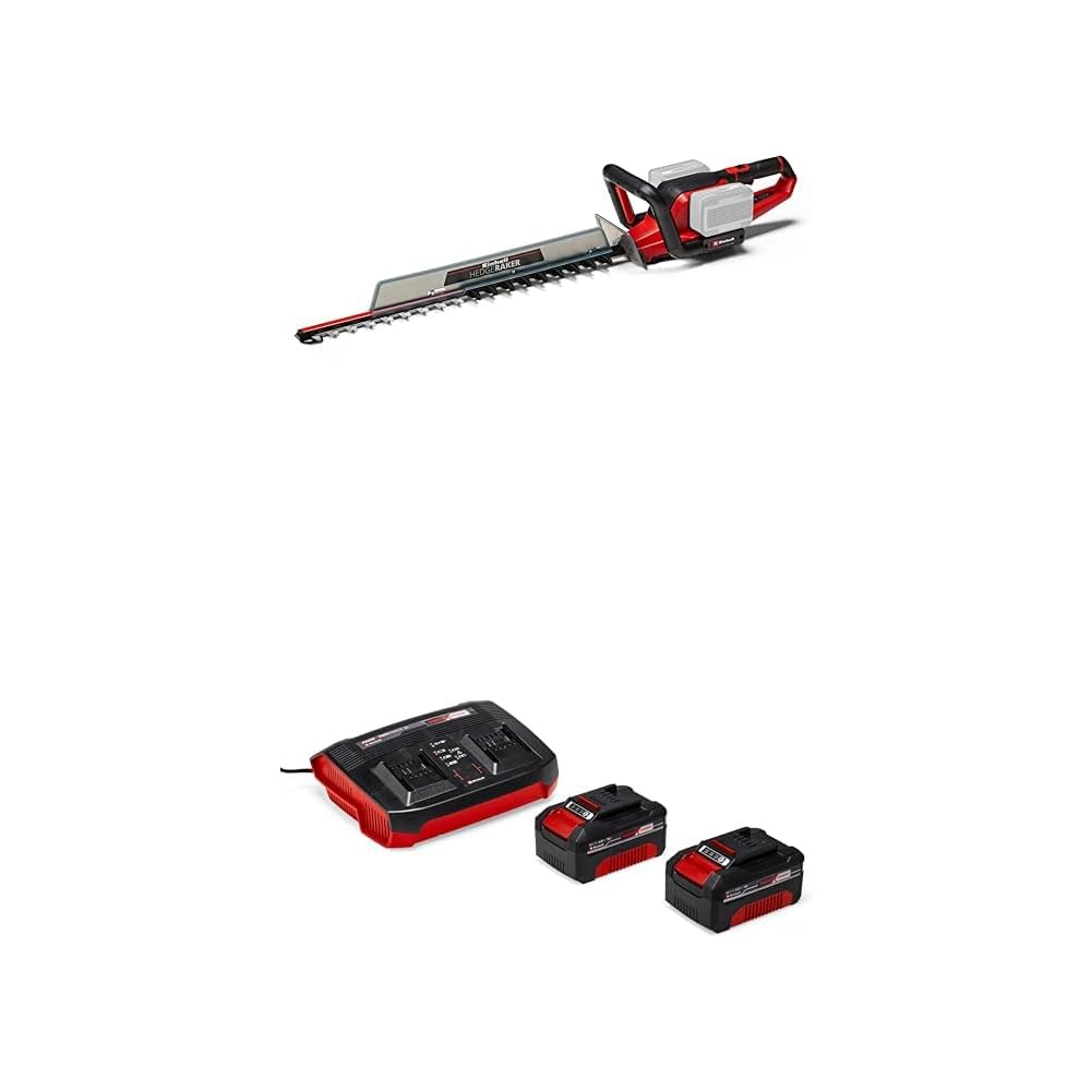 Einhell Taille-Haies sans Fil GE-CH 36/65 Li-Solo Power X-Change (36 V, 65 cm Longueur de Coupe, 30 mm écartement des Dents, poignée pivotante, avec Fourreau) + Twincharger et 2 Batteries 4,0Ah : Jardin