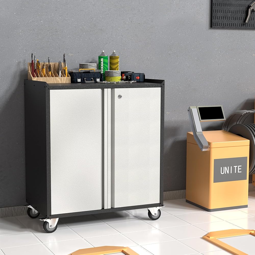 Supeer Armoire à outils avec roues,  en métal,  avec 2 portes et étagères réglables