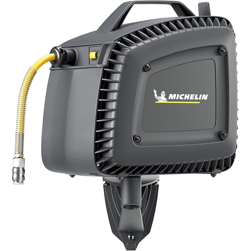 MICHELIN Compresseur d'Air Mural MBL GO avec Enrouleur de Tuyau - Tuyau 10 mètres - Soufflette Incluse - Sans Cuve - Sans Huile - Moteur 1.5 cv - Pression Maximale 8 bar - Débit d'Air 160 l/min : Bricolage