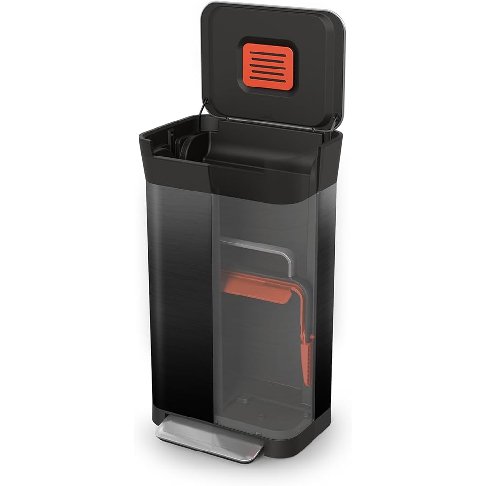 Joseph Joseph Titan Compacteur de Déchets, Poubelle de Cuisine avec filtre anti-odeurs, peut contenir jusqu'à 90L après compactage, 30L, Noir : Cuisine et Maison