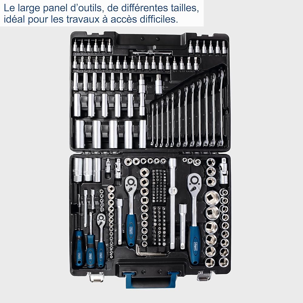 Scheppach Atelier Mobile TB217 | Coffret à outils | Valise d'outils - Jeu de clés à douilles | 217 pièces | Bien rangés et à portée de main | En Acier Chrome Vanadium : Bricolage