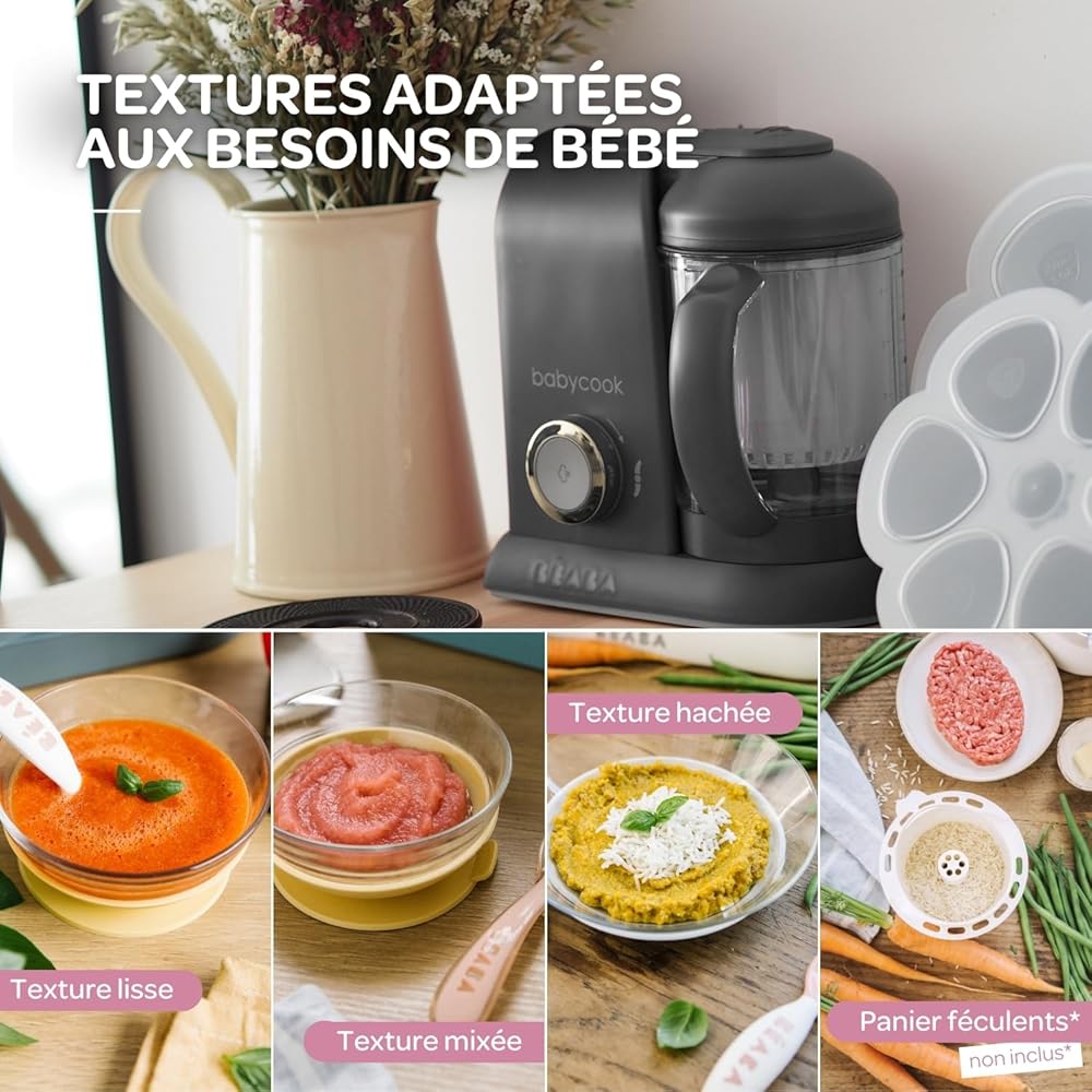 BEABA, Babycook Solo, Robot Bébé 4 en 1 Mixeur-Cuiseur, Cuisson Vapeur, Diversification alimentaire, Petits pots bébé maison, Dark Grey : Bébé et Puériculture