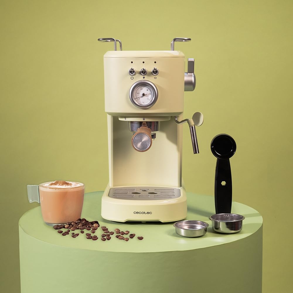 Cecotec Cafetière espresso compacte Power Espresso 20 Retro Green. 1100 W, 20 Bars, Système Thermoblock, Buse orientable, Porte-filtre avec double sortie et 2 filtres, 1,25 litre : Cuisine et Maison
