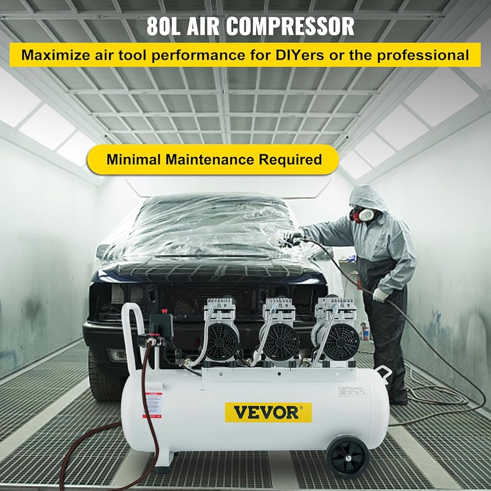 VEVOR Compresseur d’Air sans Huile Compresseur Silencieux à Air Comprimé Compresseur Outil d’Atelier pour Réparations Domiciliaires, Gonflage de Pneus (100L 2.2KW, Électrovanne) : Bricolage