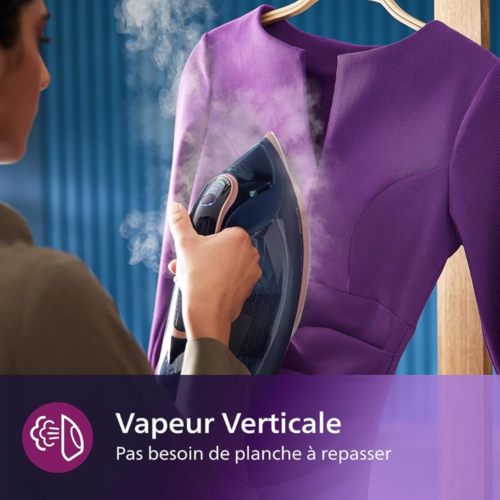 Philips Azur 8000 Series Fer À Vapeur - 85 g/min De Vapeur Continue, Effet Pressing Jusqu' À 260 g, 3000 W, Technologie OptimalTEMP, Semelle SteamGlide Elite, Bleu Foncé (DST8050/20) : Cuisine et Maison