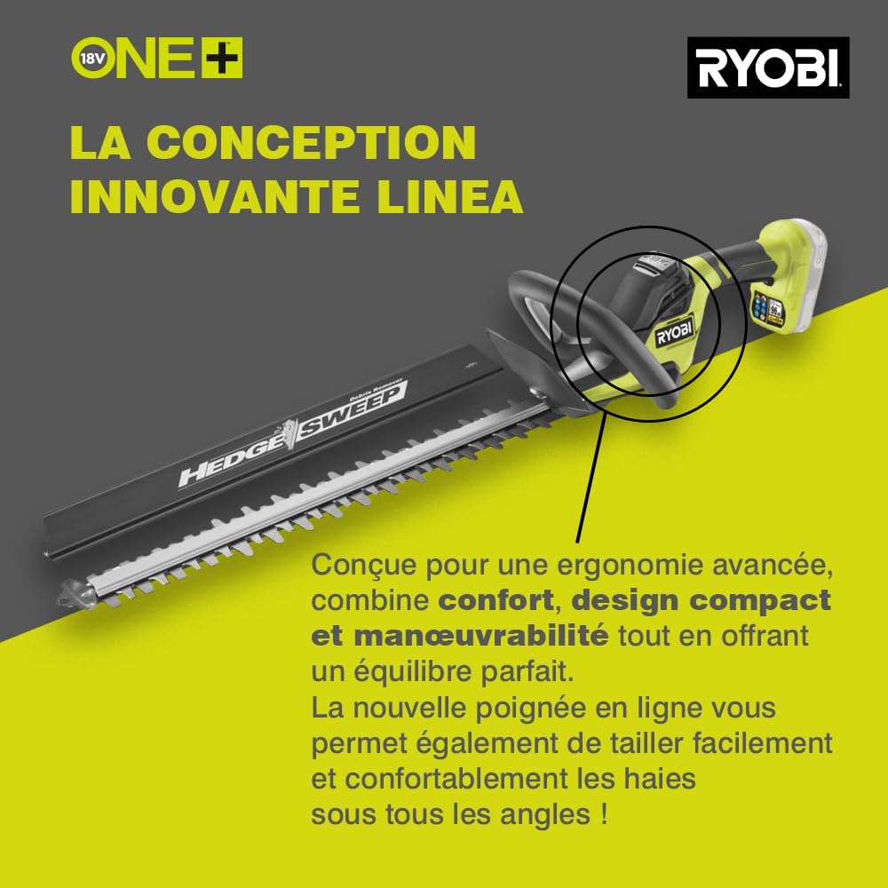 RYOBI - Taille-Haies Linea 18V - Design en Ligne - Lames 50 cm - écartement 24 mm - Vendu sans Batterie ni Chargeur - RY18HT50A-0 : Jardin