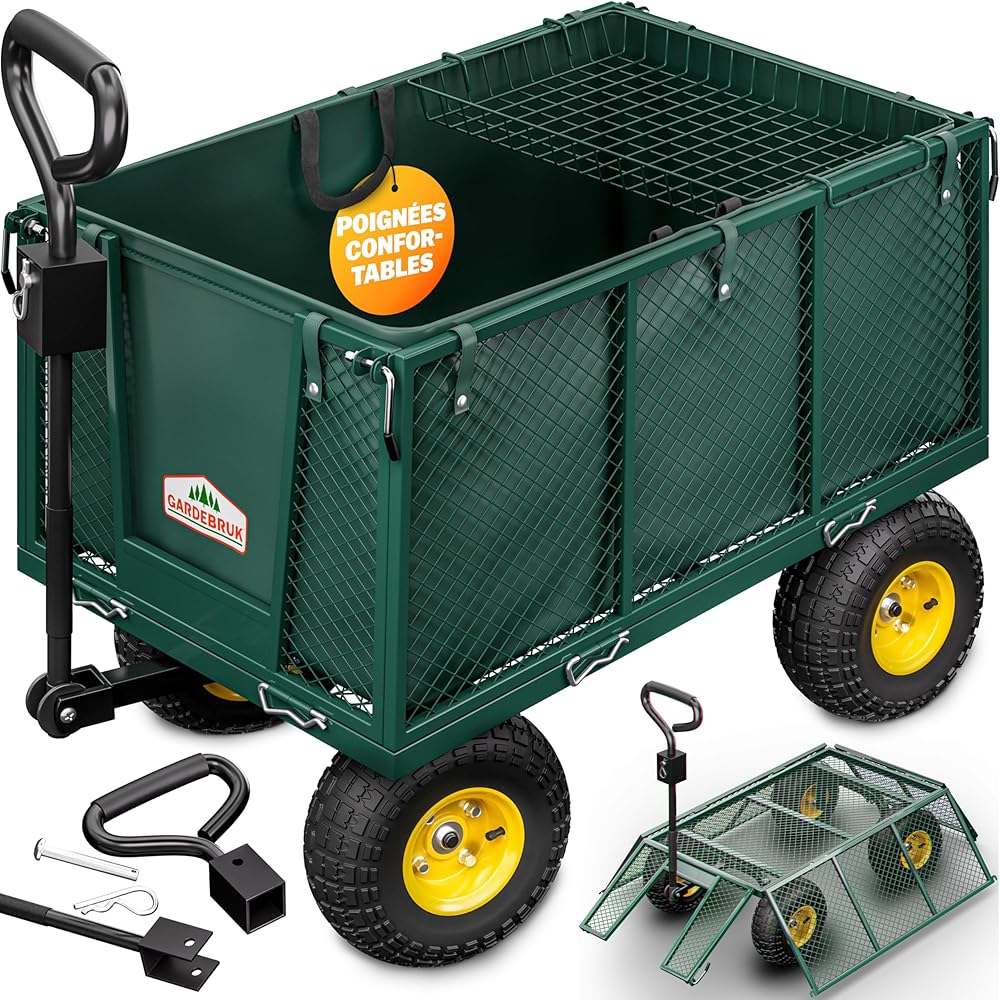 Gardebruk® Chariot à roulettes Pliable 550kg Robuste bâche Amovible Chariot de Plage Chariot de Transport brouette Chariot Jardin remorque : Jardin
