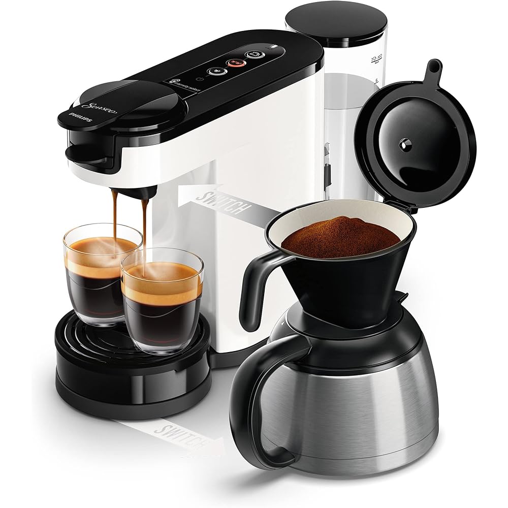 Philips Senseo Switch Machine à Café à Dosettes et Filtre - Technologie 2 en 1,  Réservoir d'Eau de 1 L,  7 Tasses en une Seule Fois