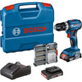 Bosch Professional 18V System perceuse-visseuse à percussion sans-fil GSB 18V-45 (vitesse de rotation de 1 900 tr/min, 2 batteries de 2,0 Ah, accessoires, GAL 18V-20, L-Case) - Amazon Exclusive : Bricolage