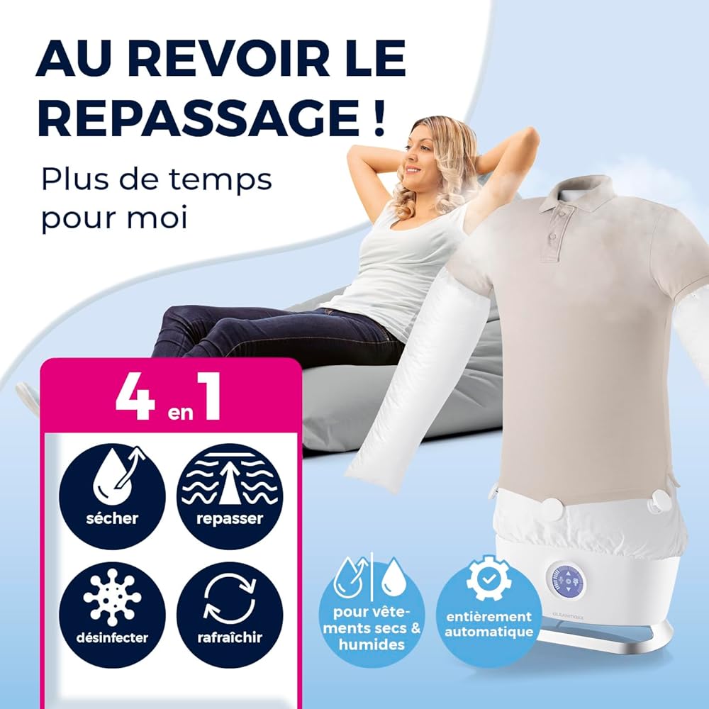 CLEANmaxx Repasseur Automatique de Chemises Pro Steam + Accessoire pour Pantalons | Fonction Vapeur, écran Tactile | pour Chemises &amp; Chemisiers | Réduit Les odeurs, désinfecte, Lisse, rafraîchit : Cuisine et Maison
