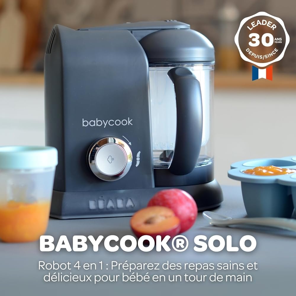 BEABA, Babycook Solo, Robot Bébé 4 en 1 Mixeur-Cuiseur, Cuisson Vapeur, Diversification alimentaire, Petits pots bébé maison, Dark Grey : Bébé et Puériculture