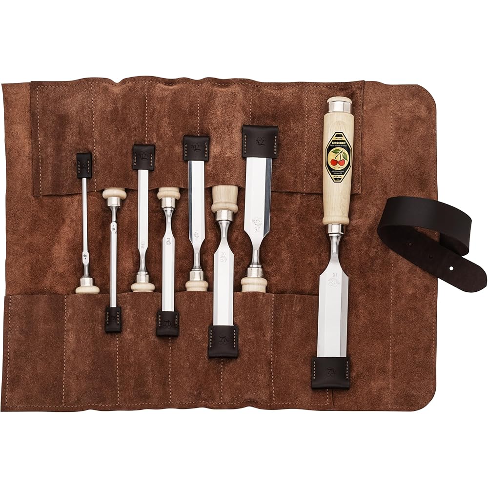 KIRSCHEN Jeu de ciseaux à bois - Lot de 8 ciseaux à bois (4, 6, 10, 12, 16, 20, 26, 30 mm) et étui en daim - 1131002 : Bricolage