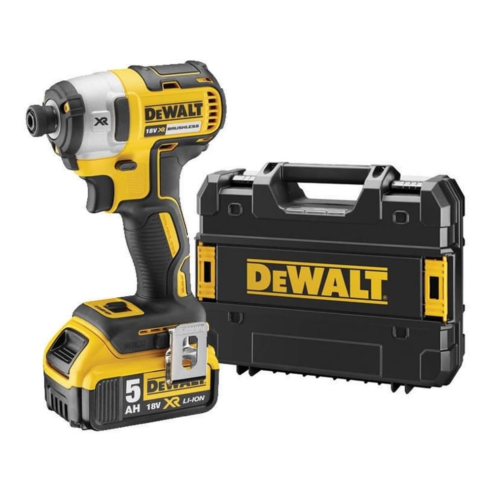 DEWALT - Visseuse à Chocs Brushless XR 18V Li-Ion 5Ah - DCF887P2-QW - Visseuse Électrique sans Fil avec Coffret TSTAK, 2 Batteries / Chargeur - 3 Vitesses (0-1000/2800/3250tr/min) - Mandrin ¼” - 400W [Classe énergétique A] : Bricolage
