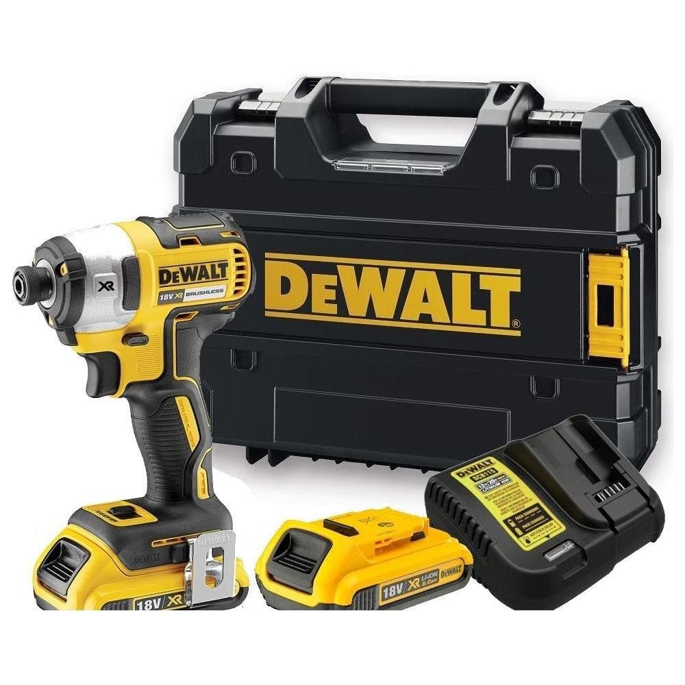 DEWALT Visseuse à chocs Brushless + 2 batteries 18V 2Ah Li-ion + coffret Tstak DCF887D2-QW. Noir/Jaune : Bricolage