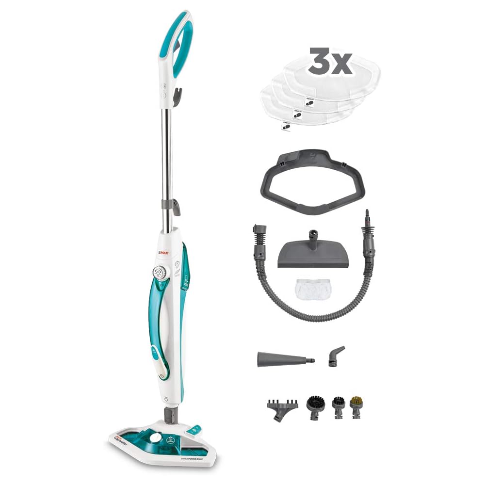Polti Nettoyeur Vapeur Vaporetto SV450 Double, 2-en-1, Balai ou Nettoyeur à Main, 13 Accessoires Inclus dont 3 Serpillères, Réservoir Amovible, Chauffe rapide en 15 secondes, Bleu Clair et Blanc : Cuisine et Maison