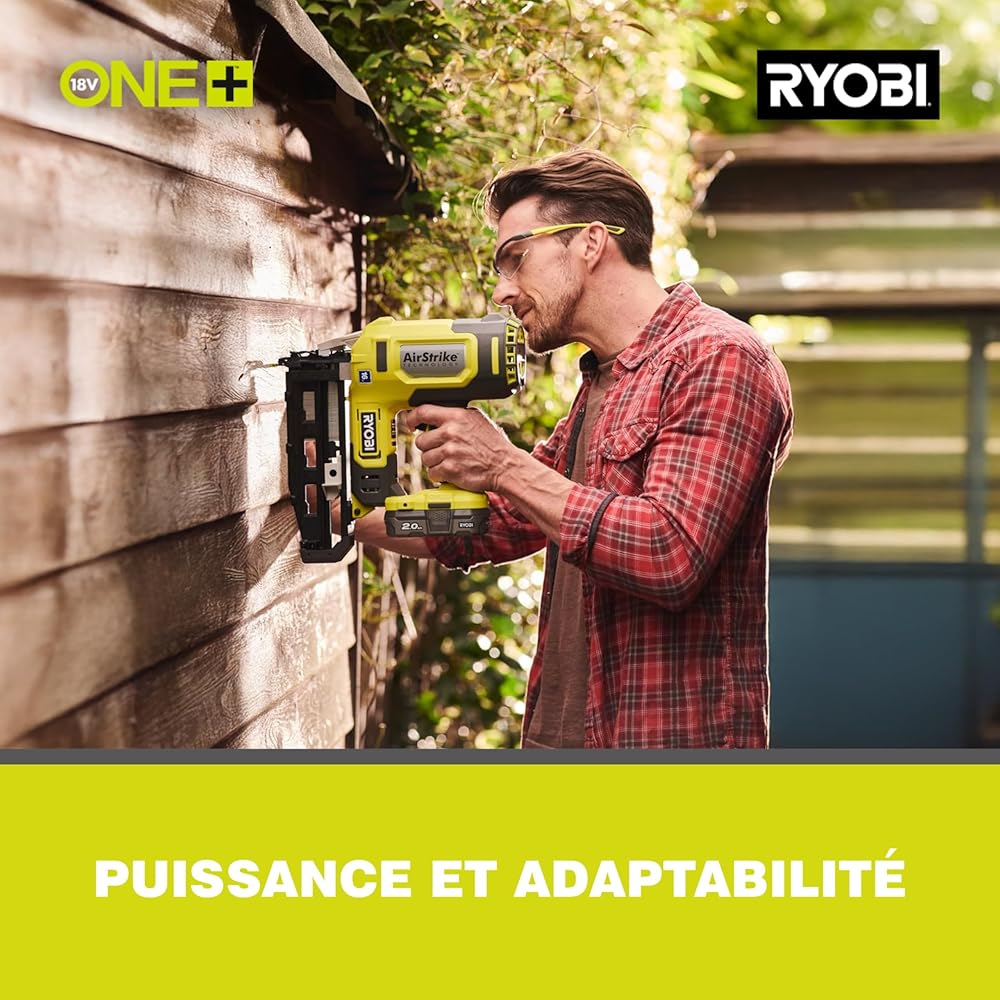 RYOBI - Cloueur de finition 16G à air comprimé 18V - pointe de 19 à 64 mm - tête 1,6 mm - chargeur 100 pointes - Livré avec 500 pointes et 2 embouts de protection des matériaux - R16GN18-0 : Bricolage