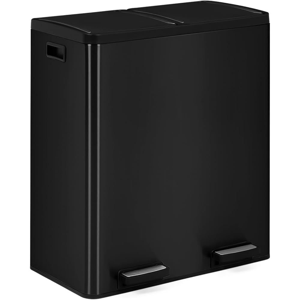 IDMarket - Poubelle de cuisine tri sélectif 2 x 30L noir 2 seaux amovibles et pédales en métal : Cuisine et Maison