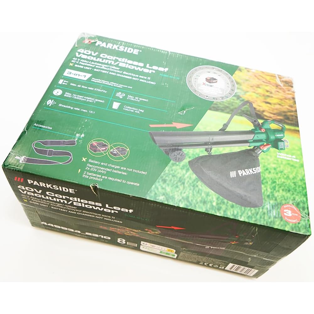 PSIDE Parkside® PLSBA 40-Li A1 Aspirateur souffleur sans Fil 40 V sans Batterie ni Chargeur/souffleur, Vert : Jardin