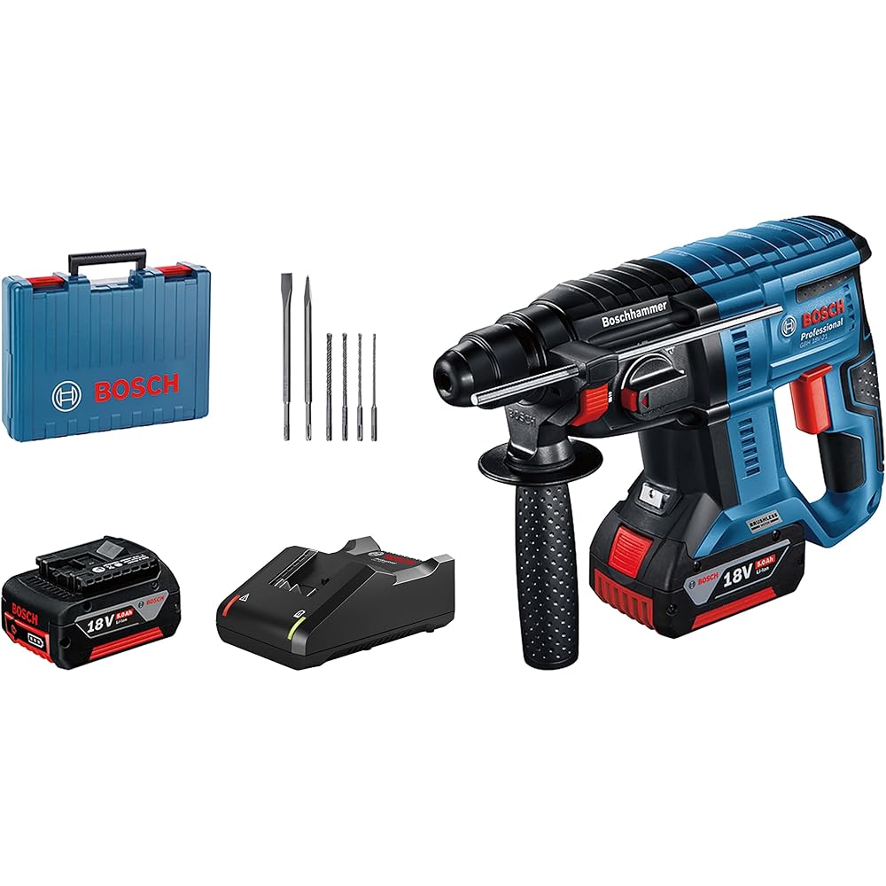 Bosch Professional 18V System perforateur sans-fil GBH 18V-21 (force de frappe maxi 2 J, avec 2 batteries GBA 18V 5.0Ah, chargeur GAL 18V-40, set de 5 burins, dans un coffret) - set exclusive Amazon : Bricolage