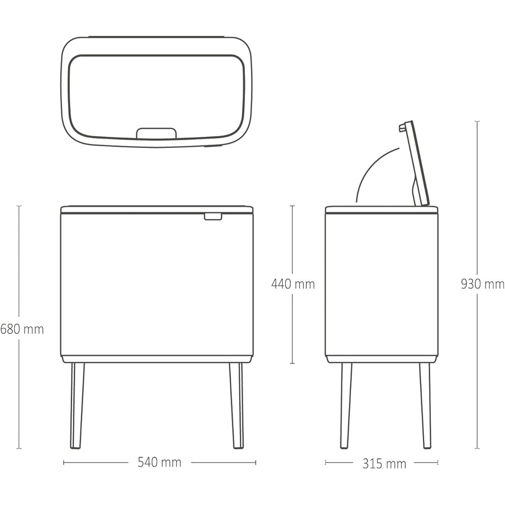 Brabantia - Bo Touch Bin 23+11L - Double Poubelle de Recyclage pour la Cuisine - Ouverture Soft-Touch - Seau Intérieur Amovible - Antidérapant - Sacs Poubelles Inclus - Soft Beige - 54 x 31 x 68 cm : Cuisine et Maison
