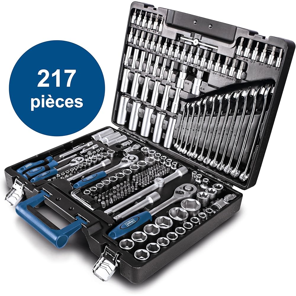 Scheppach Atelier Mobile TB217 | Coffret à outils | Valise d'outils - Jeu de clés à douilles | 217 pièces | Bien rangés et à portée de main | En Acier Chrome Vanadium : Bricolage