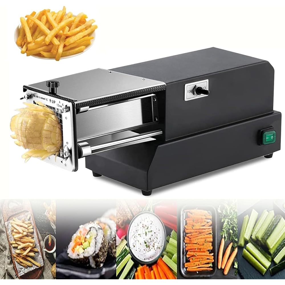 MOLVUS Coupe-Frites électrique avec Lame en Acier Inoxydable Coupe-légumes Professionnel pour Pommes de Terre, Carottes, concombres (Noir 10 mm) : Cuisine et Maison