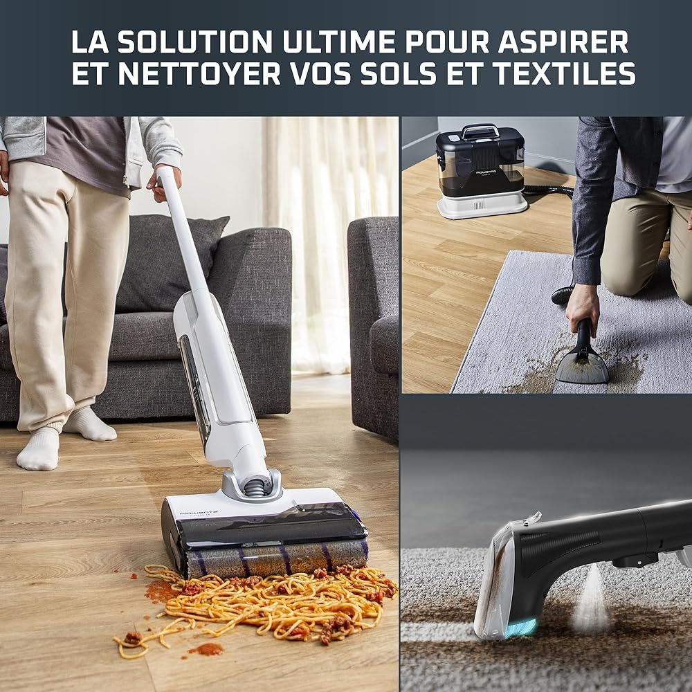 Rowenta X-Clean 10 et Clean it, Aspirateur Laveur sans Fil et Shampouineuse, Parfait pour Tâches Tenaces et Poils, Sols Durs, Moquettes et Tapis GZ7540WO + IN5010F0 : Cuisine et Maison