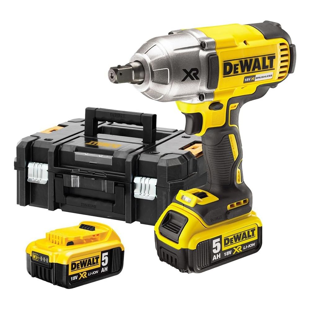 DEWALT - Boulonneuse à Chocs 1/2' Brushless XR 18V 5Ah Li-ion - DCF899P2-QW - Visseuse à Choc sans Fil avec Coffret TSTAK, Chargeur, 2 Batteries 5 Ah - Boulon M20 - 3 Vitesses (0-400/1200/1900tr/min) : Bricolage