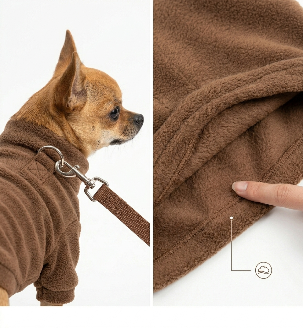 Hardychri-Pull Polaire Chaud pour Petit Chien et Chat - Manteau d'Hiver avec Attache Harnais Intégrée - Marron M